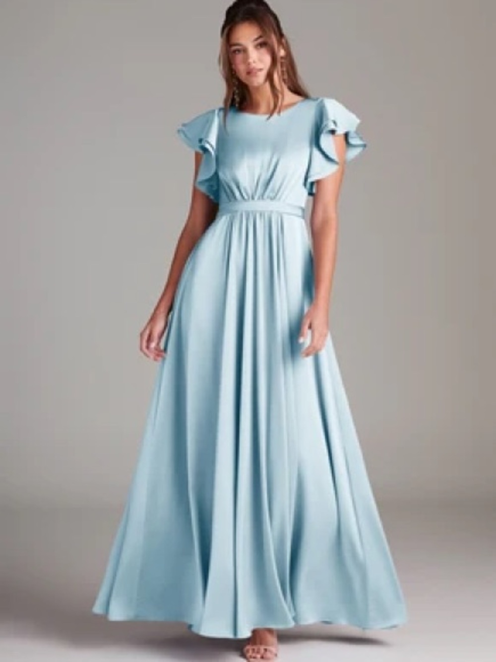 Chiffon Light Blue Flutter Sleeve Maxi Dress